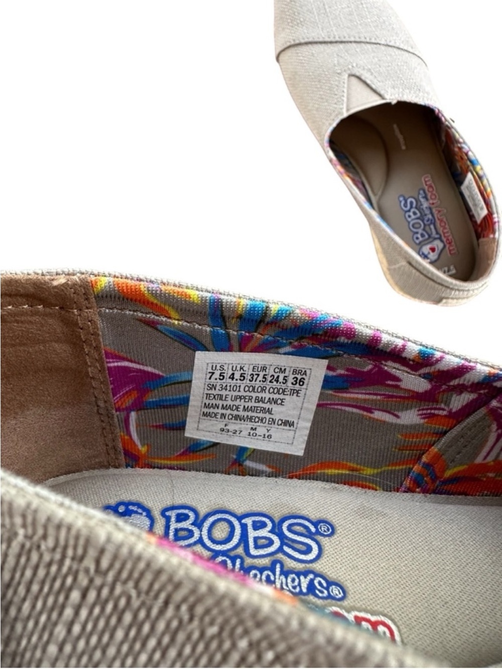 BOBS by Skechers Beige Canvas Slip-On Memory Foam Casual Women’s Shoes - Picture 11 of 11